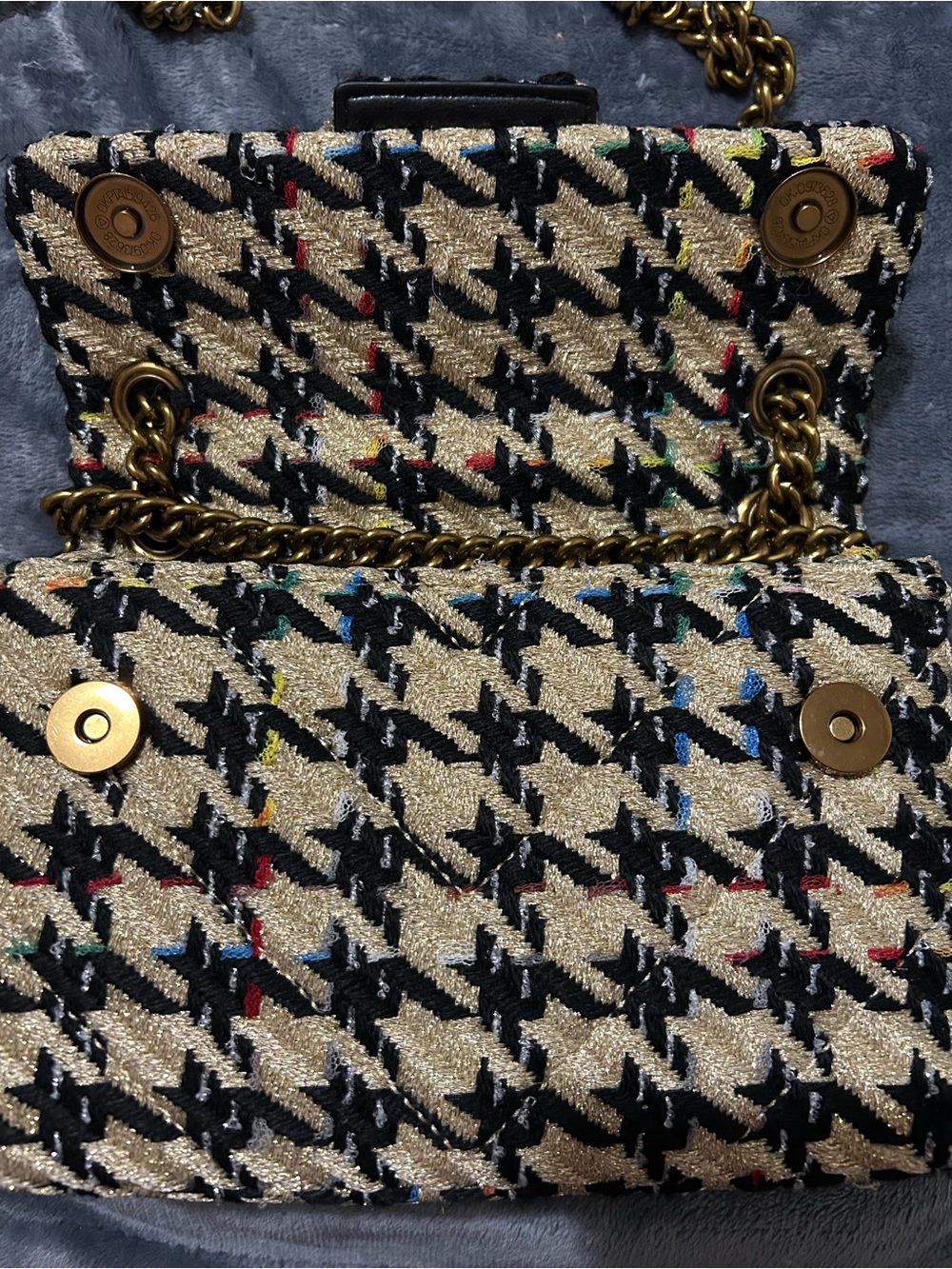 Kurt Geiger Gold & Black Tweed Chain Shoulder Bag - Picture 3 of 7